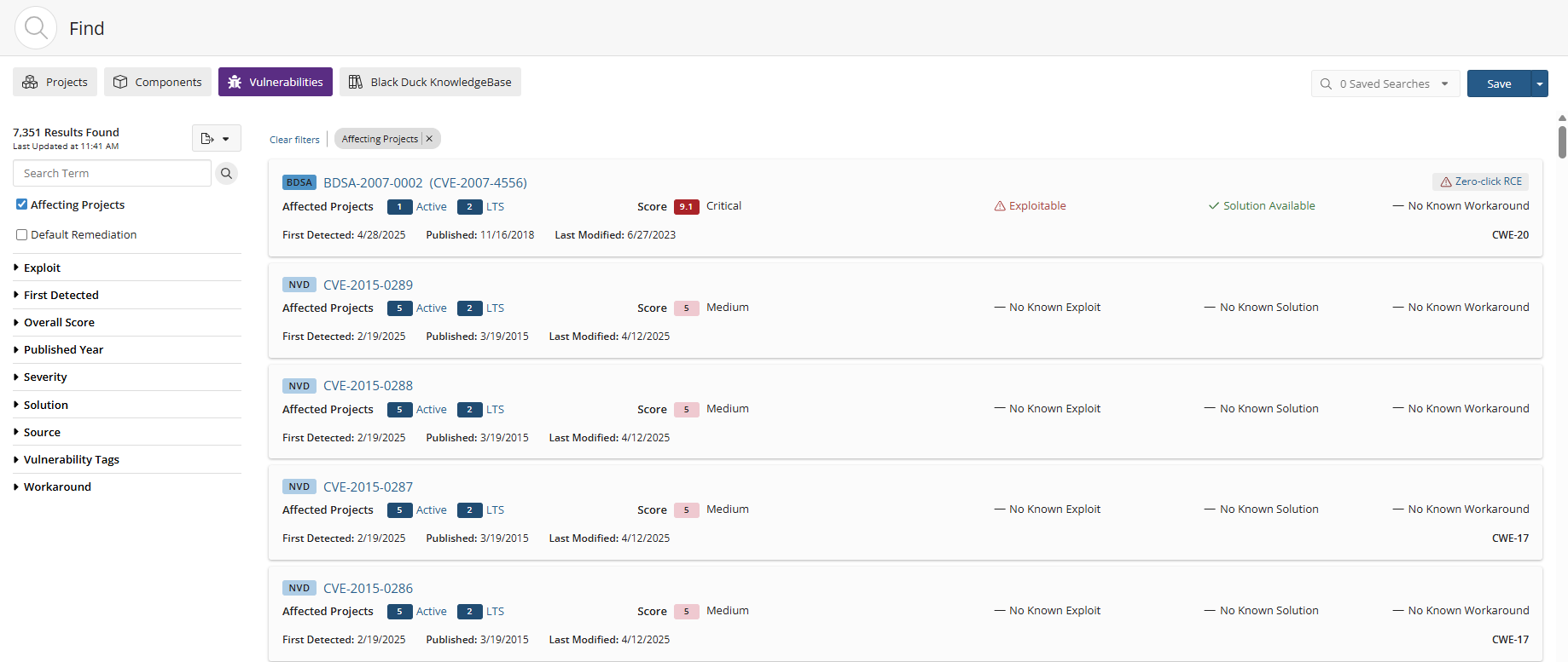 Vulnerability Search Results